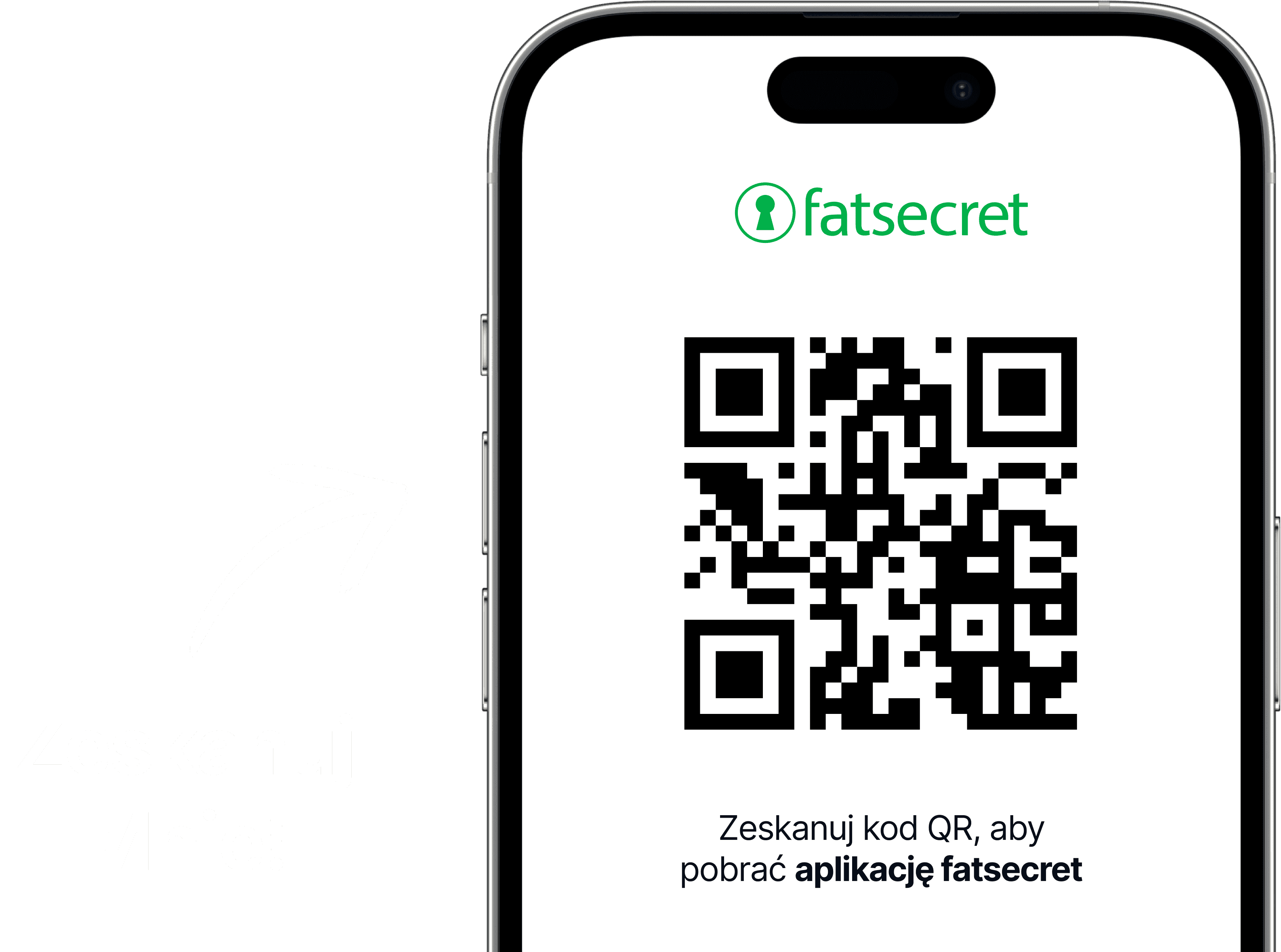 "Ekran smartfona z kodem QR i logo fatsecret powyżej oraz tekstem zachęcającym do zeskanowania kodu, aby pobrać aplikację fatsecret. "